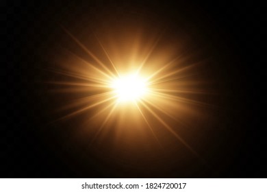 Glowing light explodes on a transparent background. with ray. Transparent shining sun, bright flash. The center of a bright flash