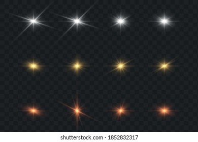 Glowing light explodes on a transparent background. Sparkling magical dust particles. Bright Star. Transparent shining sun, bright flash. Vector sparkles.