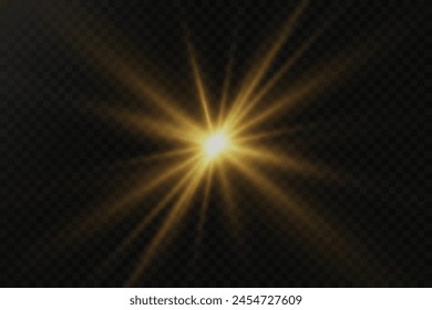 Glowing light explodes on a transparent background. Transparent shining sun, bright flash. Special light effect of glare and lenses.	