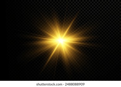 glowing light explodes on a transparent background. with ray. Transparent shining sun, bright flash. Special lens flare light effect.	