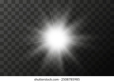 Glowing light explodes on a transparent background. Sparkling magical dust particles. Bright Star. Transparent shining sun, bright flash. Vector sparkles.