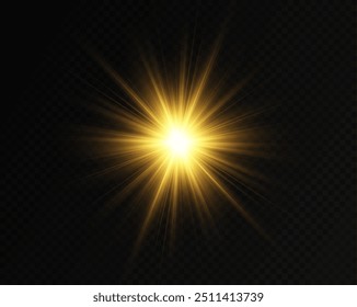glowing light explodes on a transparent background. with ray. Transparent shining sun, bright flash. Special lens flare light effect.