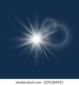 Glowing light explodes.Bright Star or bright flash on dark background. Vector