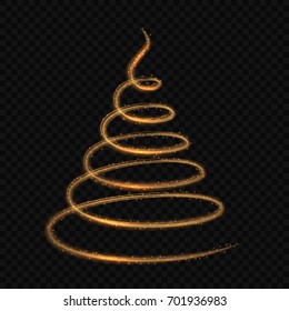 Glowing light fire line swirl spiral. Vector abstract light speed motion effect. stylized Christmas tree