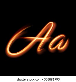 Glowing light letter A. Hand lighting painting