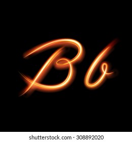 Glowing light letter B. Hand lighting painting