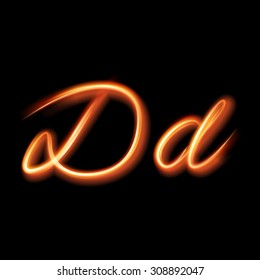 Glowing light letter D. Hand lighting painting