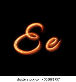 Glowing light letter E. Hand lighting painting