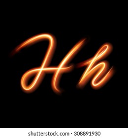 Glowing light letter H. Hand lighting painting