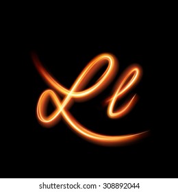 Glowing Light Letter L. Hand Lighting Painting