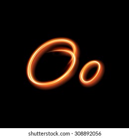 Glowing light letter O. Hand lighting painting