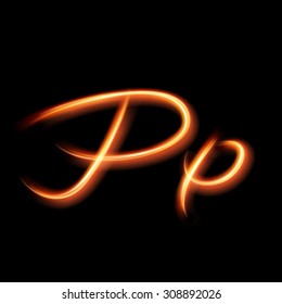 Glowing light letter P. Hand lighting painting