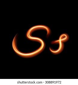 Glowing light letter S. Hand lighting painting