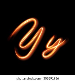 Glowing light letter Y. Hand lighting painting