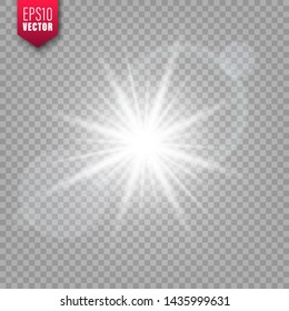 Luz brillante sobre fondo transparente. Efecto de la llama. Brillante brillante, luz solar.Ilustración vectorial.