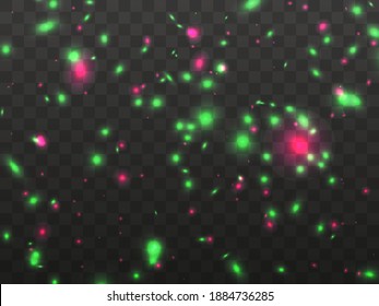 Glowing light on a transparent background. Glowing particles, magic glow. Sparkling light. Design a template for banner, poster and greeting cards. Vector illustration