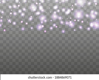 Luz brillante sobre un fondo transparente. Partículas brillantes, brillo mágico. Lámpara resplandeciente. Diseñar una plantilla para carteles, carteles y tarjetas de felicitación. Ilustración del vector