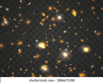 Glowing light on a transparent background. Glowing particles, magic glow. Sparkling light. Star dust. Design a template for banner, poster and greeting cards. Vector illustration