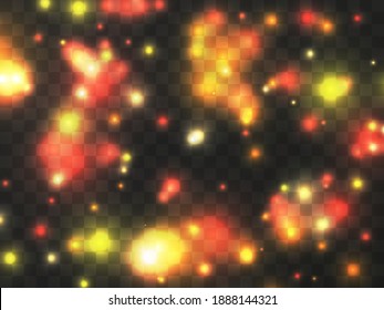 Glowing light on a transparent background. Glowing particles, magic glow. Sparkling light. Star dust. Design a template for banner, poster and greeting cards. Vector illustration