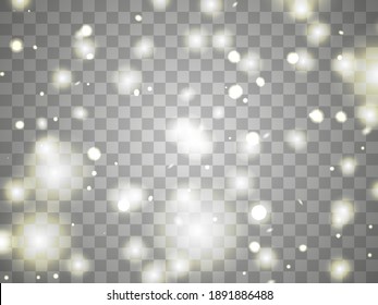 Glowing light on a transparent background. Glowing particles, magic glow. Sparkling light. Star dust. Design a template for banner, poster and greeting cards. Vector illustration