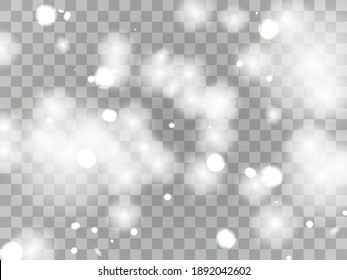 Luz brillante sobre un fondo transparente. Partículas brillantes, brillo mágico. Lámpara resplandeciente. Polvo de estrellas. Diseñar una plantilla para carteles, carteles y tarjetas de felicitación. Ilustración del vector