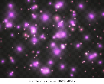 Glowing light on a transparent background. Glowing particles, magic glow. Sparkling light. Star dust. Design a template for banner, poster and greeting cards. Vector illustration