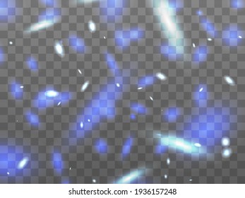 Glowing light on a transparent background. Glowing particles blue color, magic glow. Sparkling light. Star dust. Design a template for banner, poster and greeting cards. Vector illustration