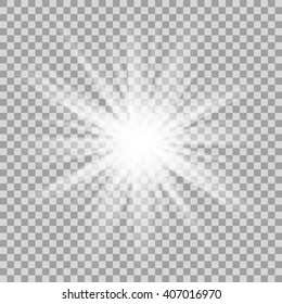 Glowing light on transparent background. Sparkling light texture template. Vector.