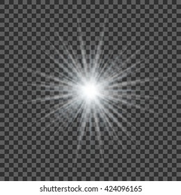 Glowing light on transparent background. Sparkling light texture isolated template. Vector.