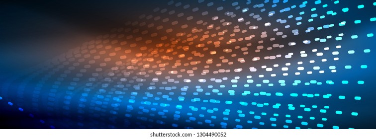 Glowing light particles in dark neon space, magic glow shiny abstract background. Vector design