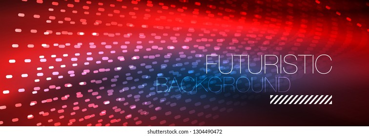 Glowing light particles in dark neon space, magic glow shiny abstract background. Vector design