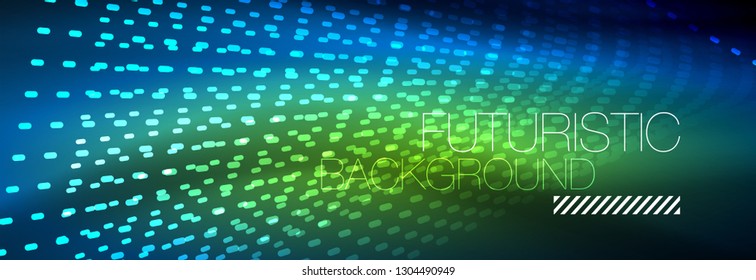 Glowing light particles in dark neon space, magic glow shiny abstract background. Vector design