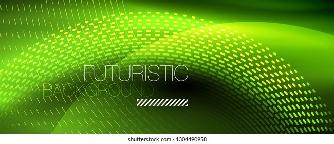 Glowing light particles in dark neon space, magic glow shiny abstract background. Vector design