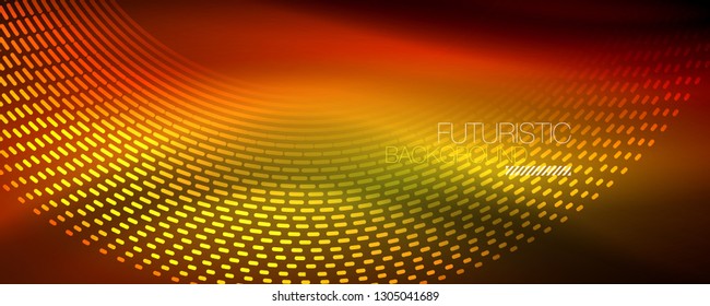 Glowing light particles in dark neon space, magic glow shiny abstract background. Vector design