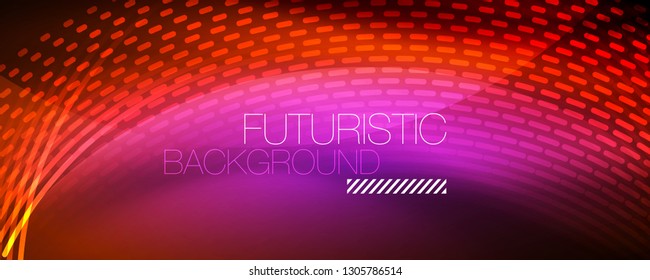 Partículas de luz brillantes en el espacio de neón oscuro, fondo abstracto brillante mágico. Diseño de vectores