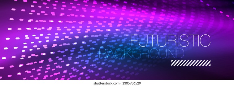 Glowing light particles in dark neon space, magic glow shiny abstract background. Vector design