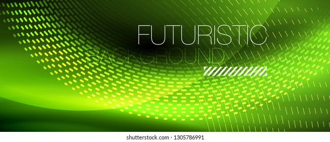 Glowing light particles in dark neon space, magic glow shiny abstract background. Vector design