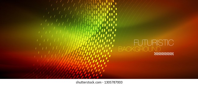 Glowing light particles in dark neon space, magic glow shiny abstract background. Vector design