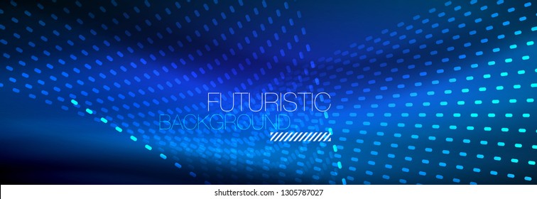 Glowing light particles in dark neon space, magic glow shiny abstract background. Vector design