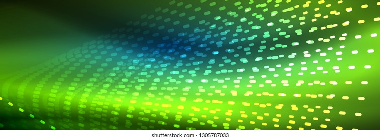 Glowing light particles in dark neon space, magic glow shiny abstract background. Vector design