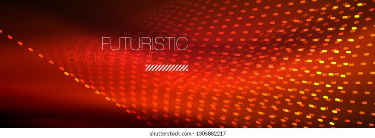 Glowing light particles in dark neon space, magic glow shiny abstract background. Vector design