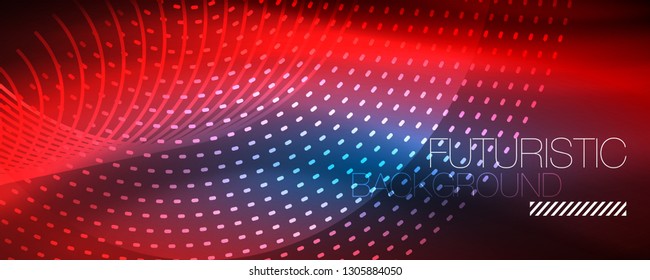Glowing light particles in dark neon space, magic glow shiny abstract background. Vector design