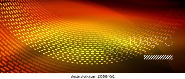Glowing light particles in dark neon space, magic glow shiny abstract background. Vector design