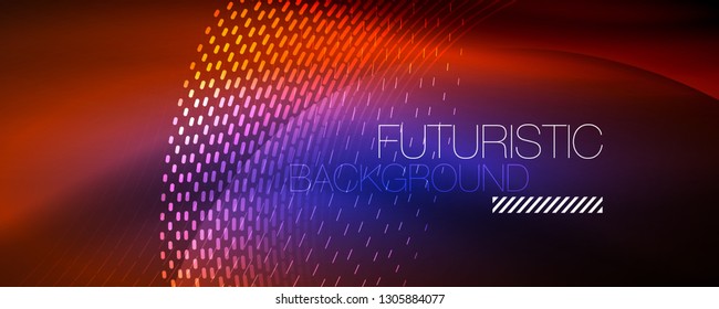 Glowing light particles in dark neon space, magic glow shiny abstract background. Vector design