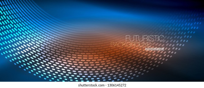 Glowing light particles in dark neon space, magic glow shiny abstract background. Vector design