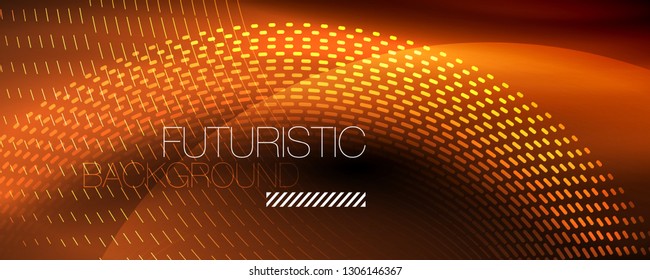Partículas de luz brillantes en el espacio de neón oscuro, fondo abstracto brillante mágico. Diseño de vectores