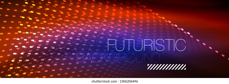 Glowing light particles in dark neon space, magic glow shiny abstract background. Vector design