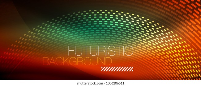 Partículas de luz brillantes en el espacio de neón oscuro, fondo abstracto brillante mágico. Diseño de vectores
