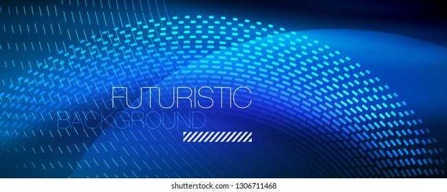 Glowing light particles in dark neon space, magic glow shiny abstract background. Vector design