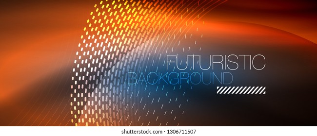 Partículas de luz brillantes en el espacio de neón oscuro, fondo abstracto brillante mágico. Diseño de vectores